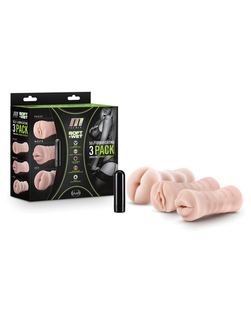 Blush M for Men Self Lubricating Vibrating Stroker Sleeve Kit-Vanilla Pack of 3