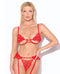 House of Desire Cecily Lace Cut-Out Bra & Thong w/Garter Straps - Red LG