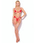 House of Desire Cecily Lace Cut-Out Bra & Thong w/Garter Straps - Red LG