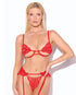 House of Desire Cecily Lace Cut-Out Bra & Thong w/Garter Straps - Red XL