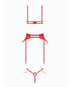 House of Desire Cecily Lace Cut-Out Bra & Thong w/Garter Straps - Red XL