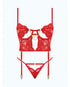 House of Desire Cecily Lace & Mesh Bustier w/Thong & Garter Straps - Red SM