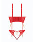 House of Desire Cecily Lace & Mesh Bustier w/Thong & Garter Straps - Red SM