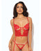 House of Desire Cecily Lace & Mesh Bustier w/Thong & Garter Straps - Red XL