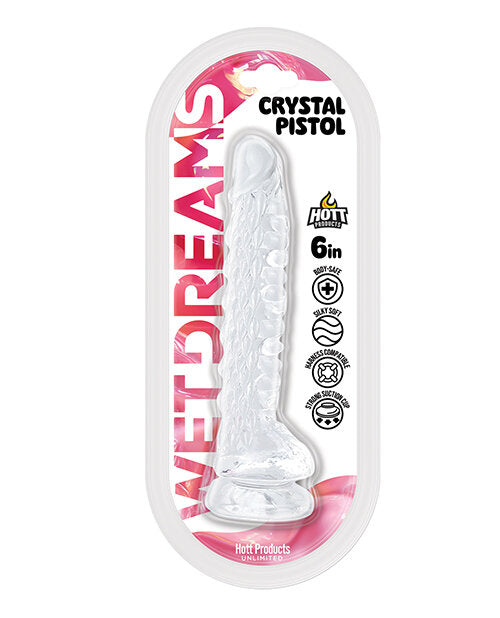 Wet Dreams Crystal Pistol 6" Suction Cup Dildo - Clear