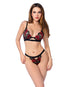 Untamed Floral Embroidered Underwire Top & Thong 2 pc Set - Black/Red L/XL