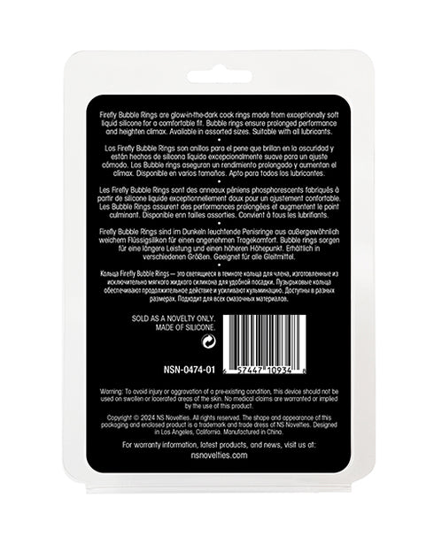 Firefly Glow in the Dark Bubble Cock Rings - White, Pack of 3