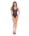 Rene Rofe Crotchless Mesh & Lace Teddy Navy M/L