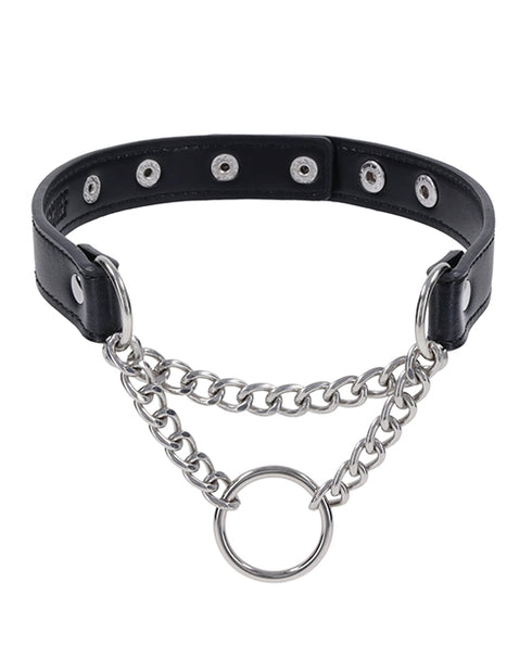 Rock Solid Adjustable Leather 5-Snap Cock Ring Black