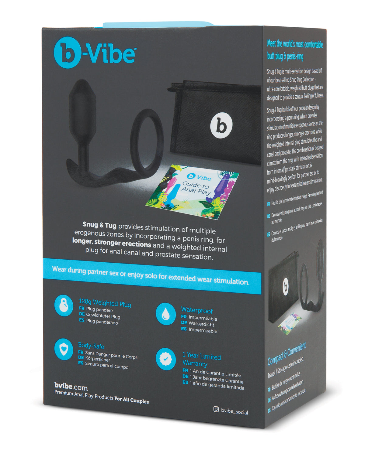 b-Vibe Vibrating Snug Plug 4 Rechargeable Weighted Silicone Anal Plug Navy